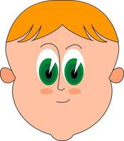 Cute blond boy with big green eyes, illustration, vector on white background.