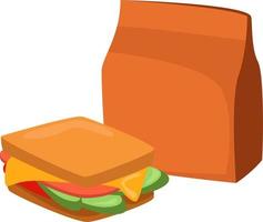 Packed lunch, illustration, vector on white background.