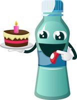 Bottle is holding cake, illustration, vector on white background.