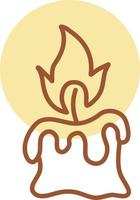 Melted candle with big flame, illustration, vector on a white background.