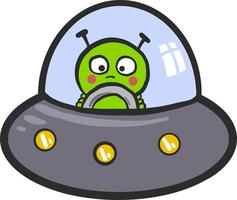 Sad alien flying UFO, illustration, vector on white background.