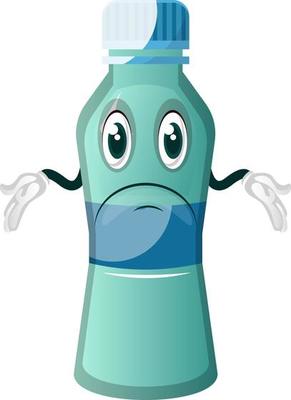 Bottle is feeling confused, illustration, vector on white background.