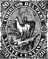 Peru Veinte Centavos Stamp, 1866-1867, vintage illustration vector