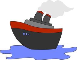 Steamship on sea, illustration, vector on white background.