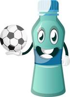 botella está sosteniendo una pelota de fútbol, ilustración, vector sobre fondo blanco.