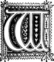 W, Ornate initial, vintage illustration. vector