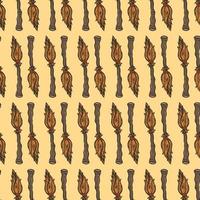 Flying broom, seamless pattern on orange background. vector