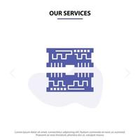 Our Services Cards Component Computer Solid Glyph Icon Web card Template vector