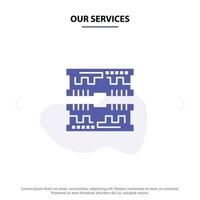 Our Services Cards Component Computer Solid Glyph Icon Web card Template vector