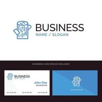 logotipo de empresa de madera de tronco azul y plantilla de tarjeta de visita diseño frontal y posterior vector