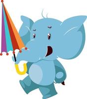 Elephant with umbrella, illustration, vector on white background.