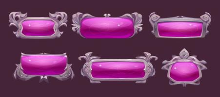 marcos de interfaz de usuario del juego, bordes brillantes del menú medieval rosa vector