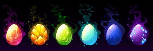 huevos de dibujos animados de dinosaurios y reptiles, activos del juego vector