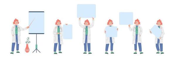 Woman doctor hold blank banners vector