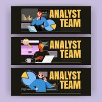 Analyst team banner with people work with data vector