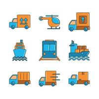 delivery cargo shipping distribution logistic icons set line and fill vector