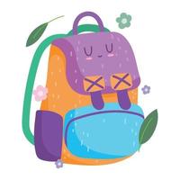 camping rucksack flowers leaves nature in cartoon style vector