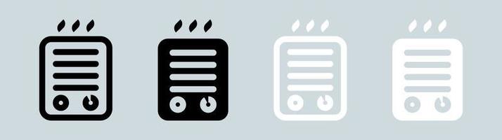 Heater icon set in black and white. Warm system signs vector illustration.