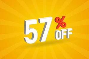 57 Percent off 3D Special promotional campaign design. 57 off 3D Discount Offer for Sale and marketing. vector