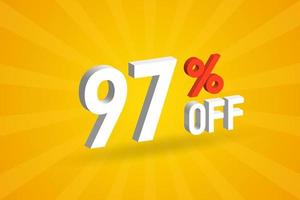 97 Percent off 3D Special promotional campaign design. 97 off 3D Discount Offer for Sale and marketing. vector