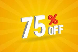 75 Percent off 3D Special promotional campaign design. 75 off 3D Discount Offer for Sale and marketing. vector