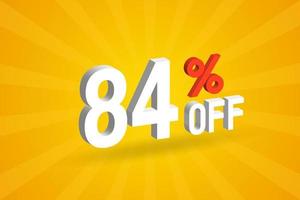 84 Percent off 3D Special promotional campaign design. 84 off 3D Discount Offer for Sale and marketing. vector