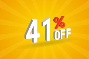 41 Percent off 3D Special promotional campaign design. 41 off 3D Discount Offer for Sale and marketing. vector