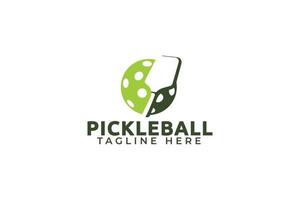 Simple pickleball logo with a combination of a paddle or racket and ball. vector