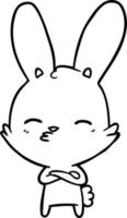 Cartoon line art rabbit kissing vector