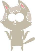 happy flat color style cartoon cat shrugging shoulders vector