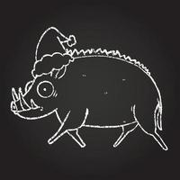 Cartoon chalk boar with santa hat vector