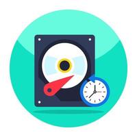 Hdd with clock, flat design icon of hard disk backup vector