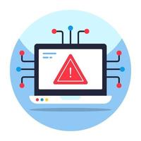 Caution sign inside laptop, icon of system error vector