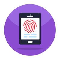 Flat design icon of mobile fingerprint vector
