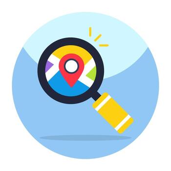 puntero del mapa dentro de la lupa, icono de ubicación de búsqueda vector