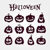 Cute Halloween pumpkins set. Pumpkin icons. Silhouettes of smiling pumpkins. Cartoon vector illustration