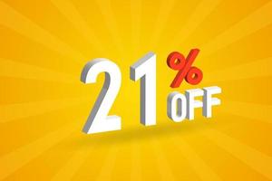 21 Percent off 3D Special promotional campaign design. 21 off 3D Discount Offer for Sale and marketing. vector