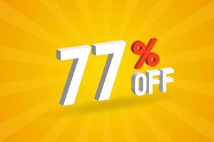 77 Percent off 3D Special promotional campaign design. 77 off 3D Discount Offer for Sale and marketing. vector