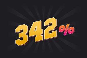 Banner de descuento 342 con fondo oscuro y texto amarillo. 342 por ciento de diseño promocional de ventas. vector