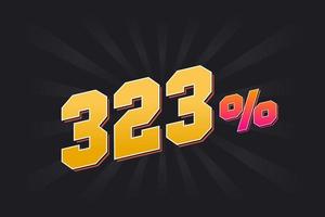 Banner de descuento 323 con fondo oscuro y texto amarillo. 323 por ciento de diseño promocional de ventas. vector