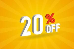 20 Percent off 3D Special promotional campaign design. 20 off 3D Discount Offer for Sale and marketing. vector