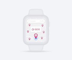 Smartwatch Map GPS navigation app ux ui concept, clock map application, App search map wristwatch, Technology map, City navigate wrist, City street, gps tracking, Location tracker, Vector illustration