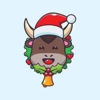 Cute bull in christmas day. Cute christmas cartoon illustration. vector