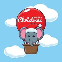 Cute elephant fly with air balloon. Cute christmas cartoon illustration. vector