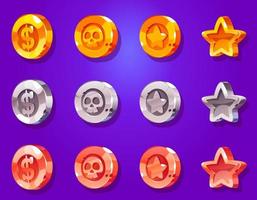 Game golden, silver, bronze coins and badges vector