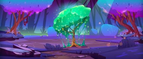 Magic forest and tree with green dripping slime vector