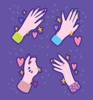 manicure icons set, female hands with different nail polish color cartoon style design vector