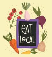 eat local vegetables organic carrot onion radish and tomato fresh food vector