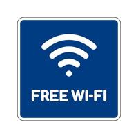 Blue square sign Free Wi-Fi, vector illustration with text and emblem of wireless network.