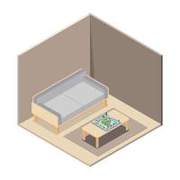 Board game on table in living room isometric view vector